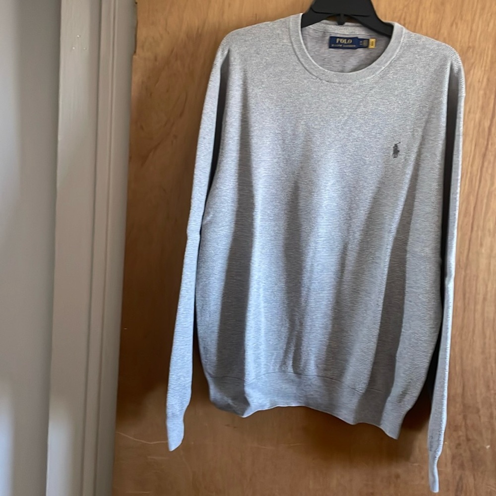 Polo Ralph Lauren Sweater Mens Gray Pony Textured Knit Cotton Prep XL